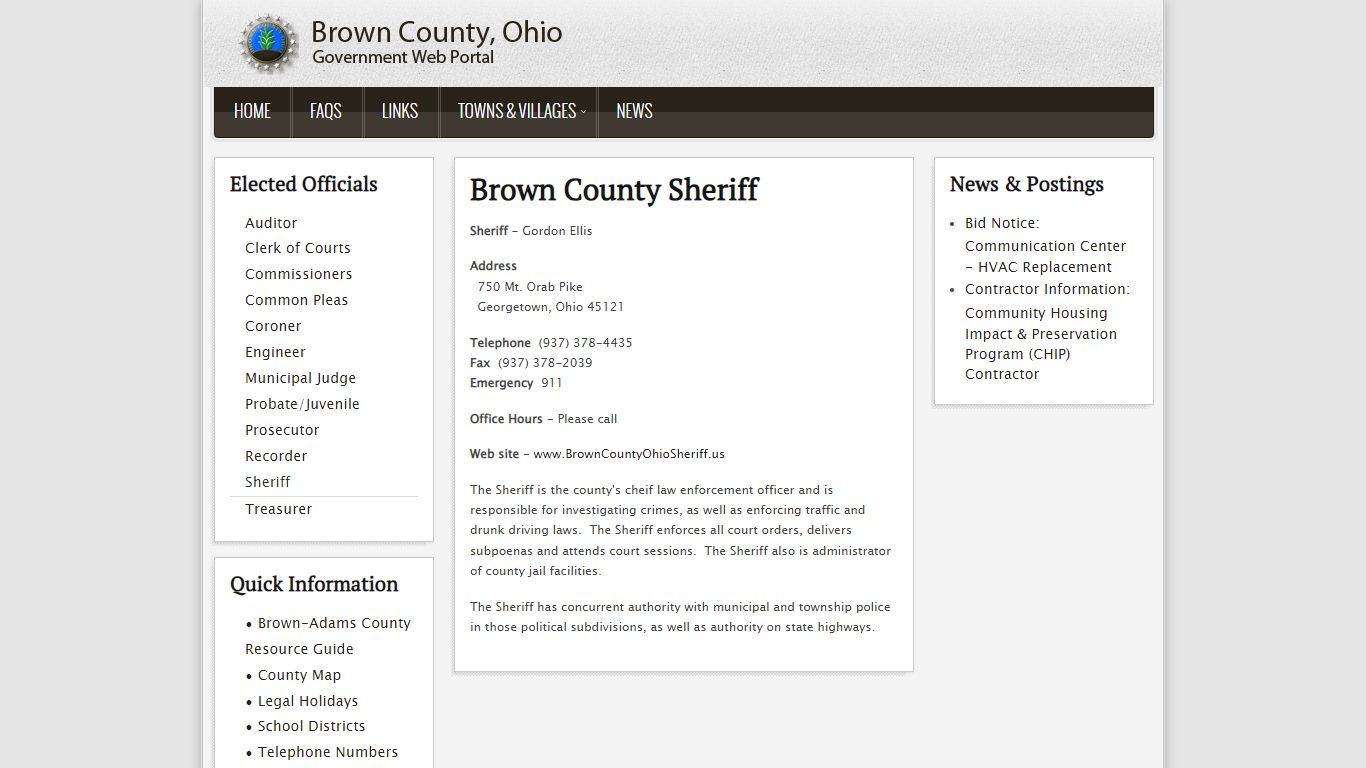 Brown County Ohio Government Portal - Sheriff